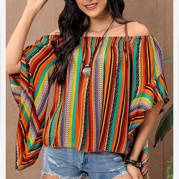 Verdusa Tops - Verdusa Boho Off-Shoulder Striped Women’s Top - Multicolor Sz M